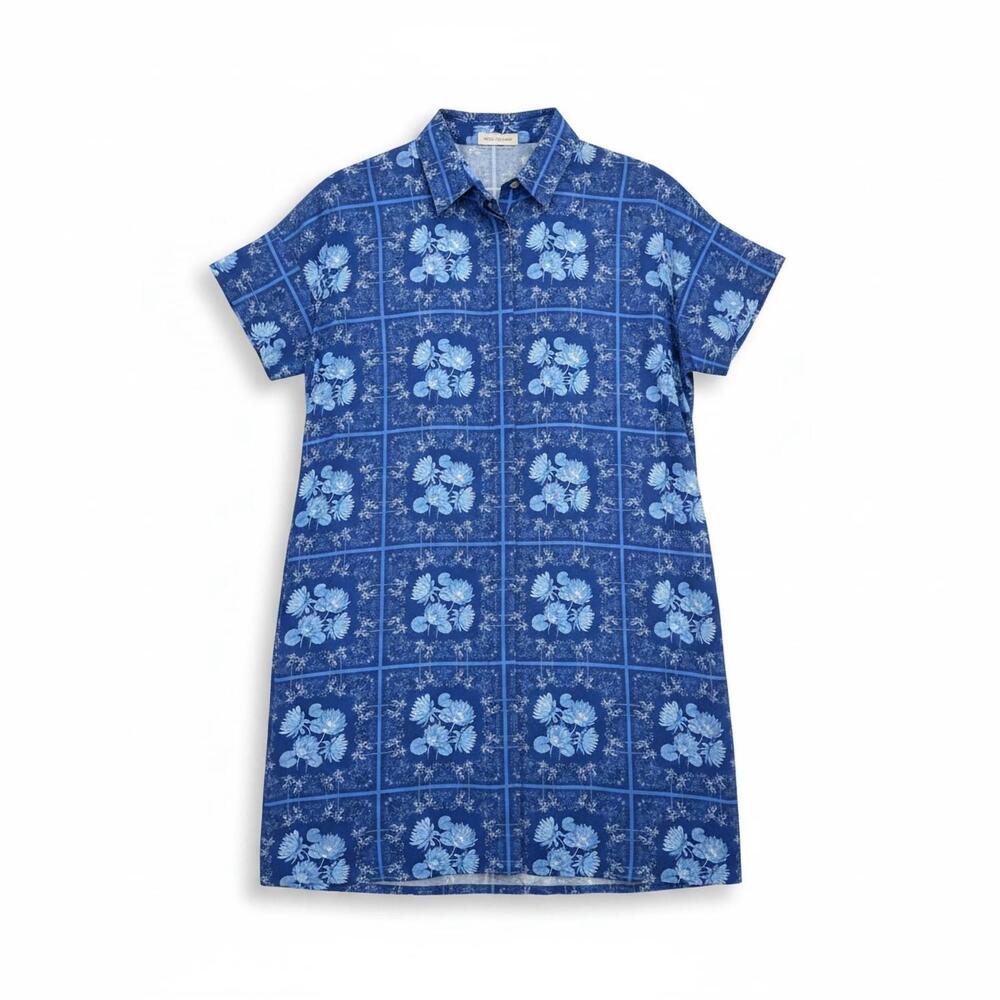 NEW VERANDAH women's oversized shirt dress in blue lily scarf
